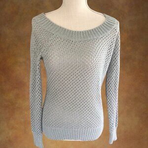 Alyx Metallic Open Knit Sweater Women’s Small Silver Gray Shimmer Long Sleeve Pu